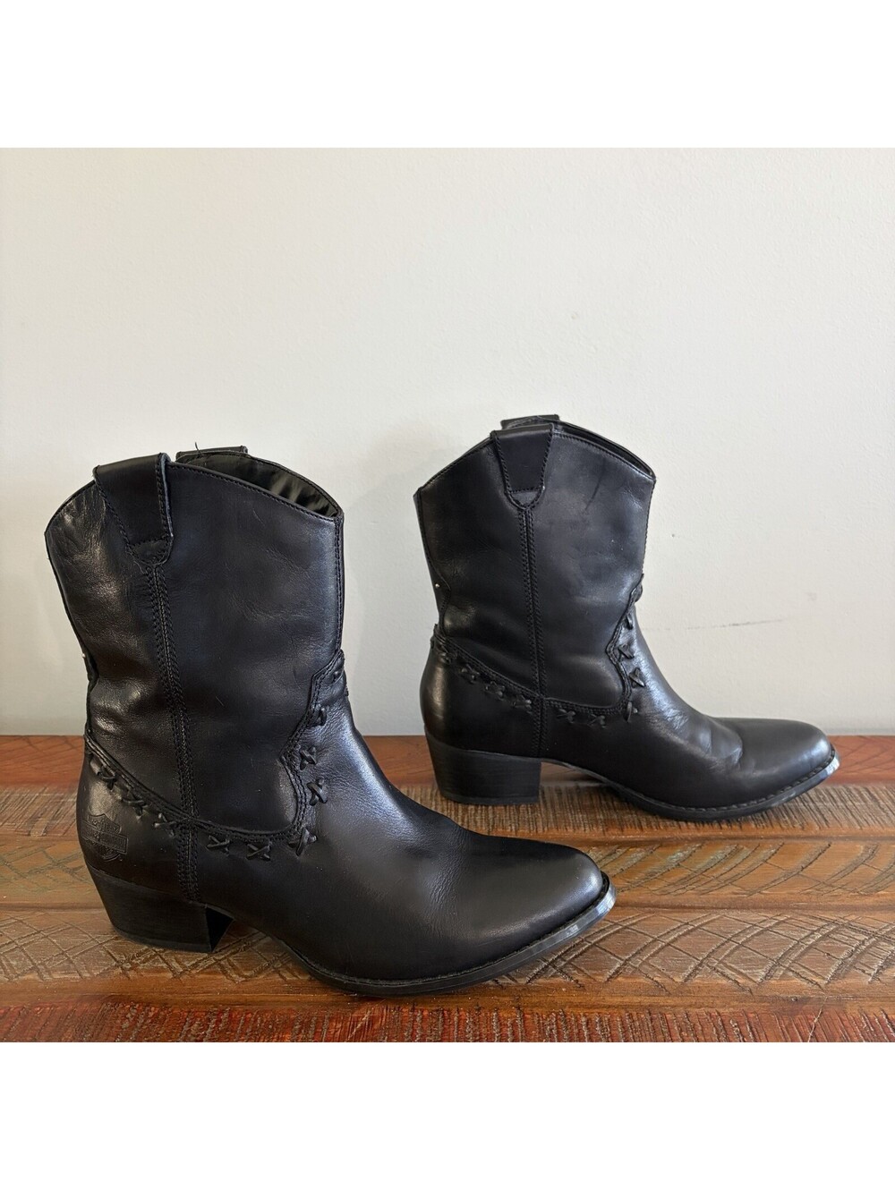 Harley-Davidson Women’s 7.5 Leather Ankle Boots Black Western Motorcycle